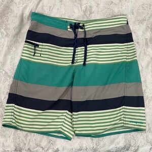 Patagonia Men's Swim Shorts - Teal, Navy, and Gray Stripes